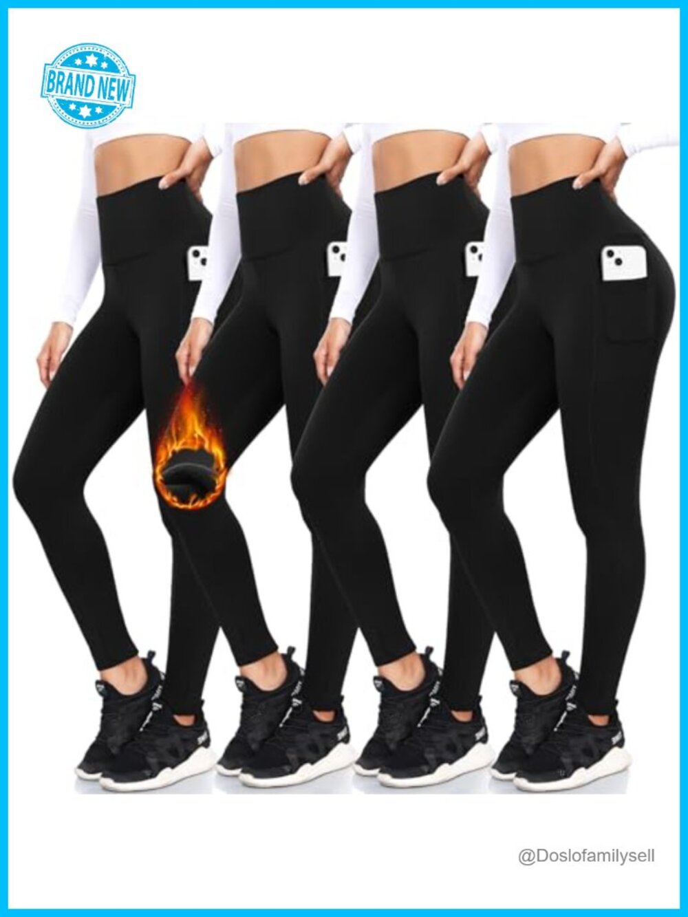 Fleece Lined Leggings with Pockets High Waisted Thermal Yoga Pants
